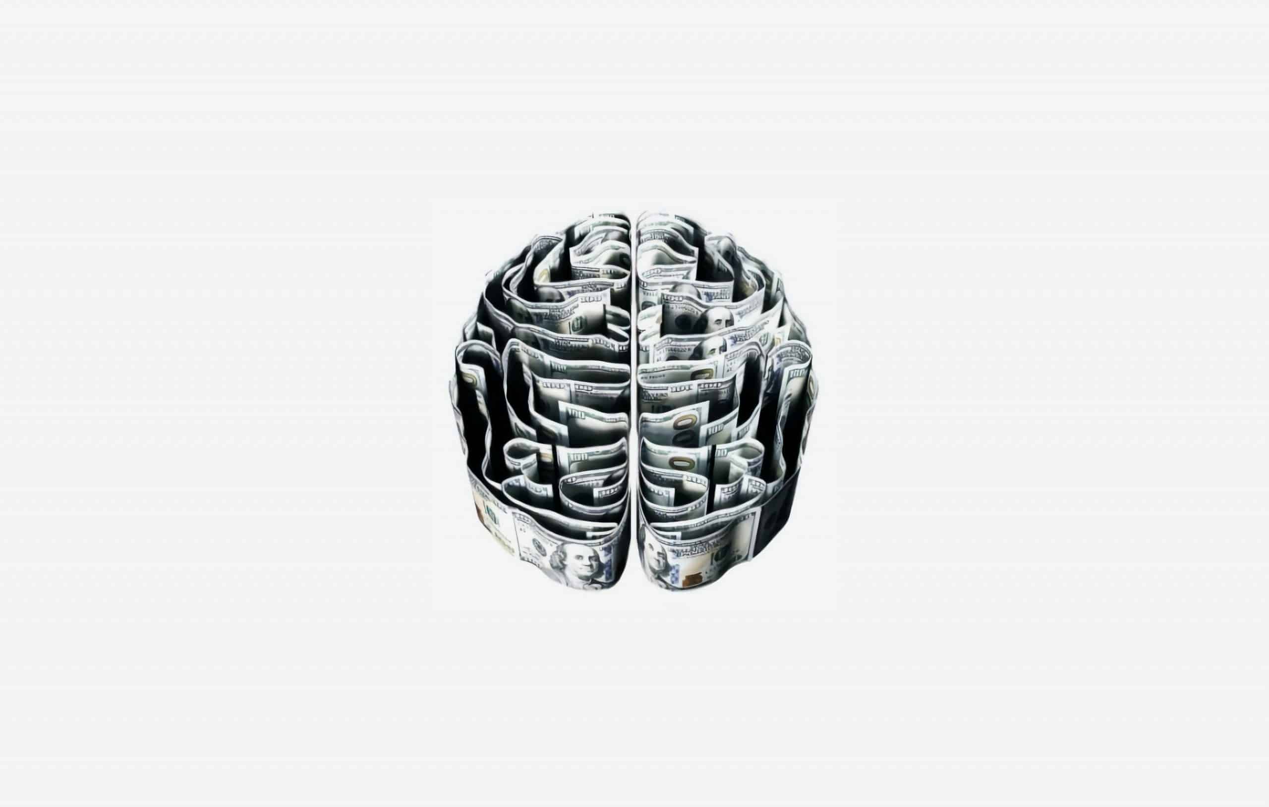 Model of brain made from dollars.