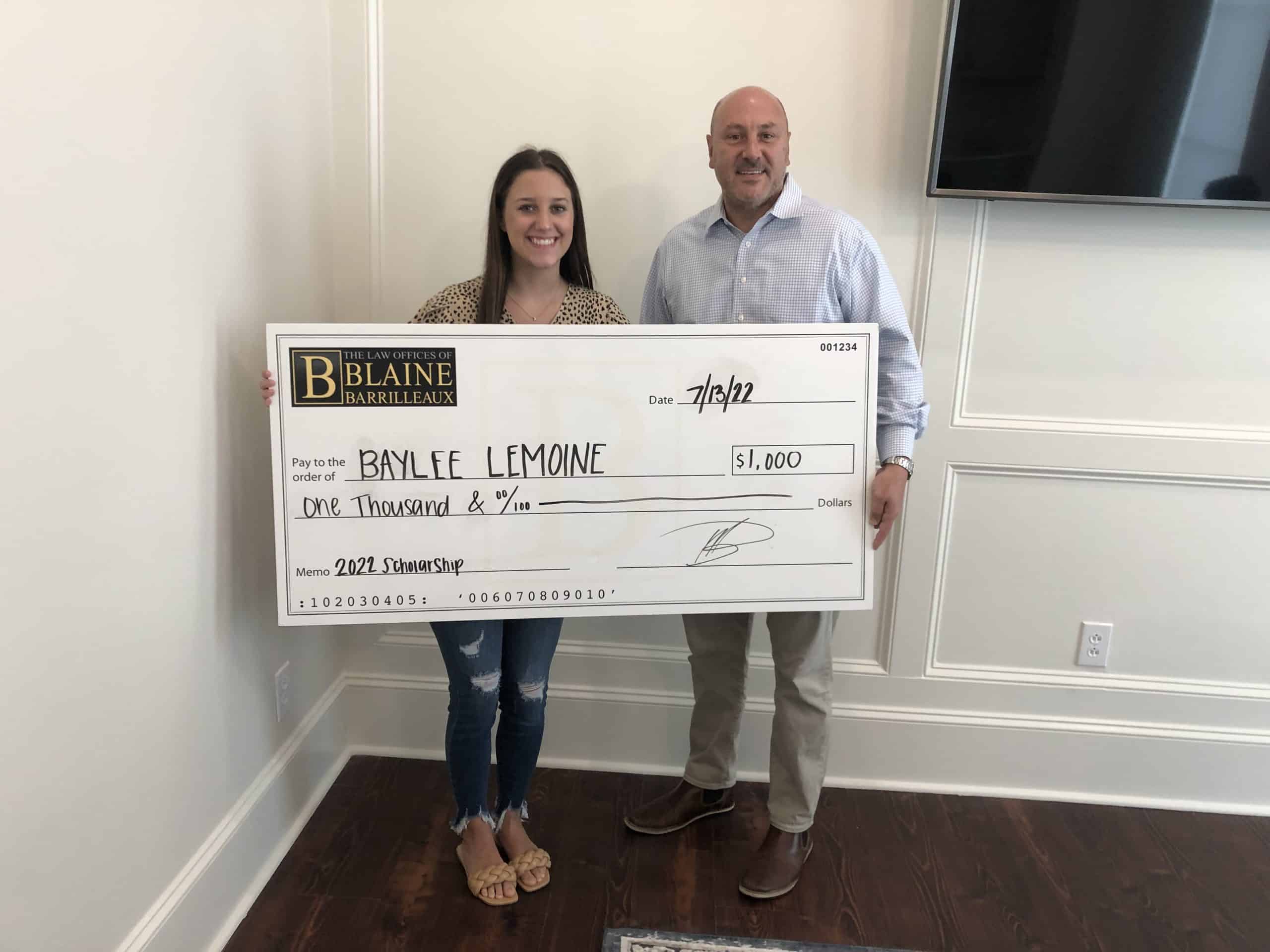Blaine Barrilleaux Scholarship Recipient Baylee Lemoine